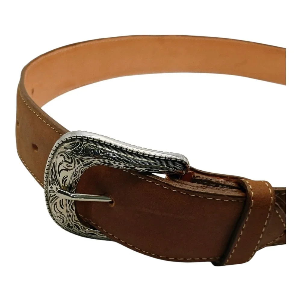 La Sierra Boots Belt Unisex Size 30 Leather Brown Floral Embroidered 30-35 Inch